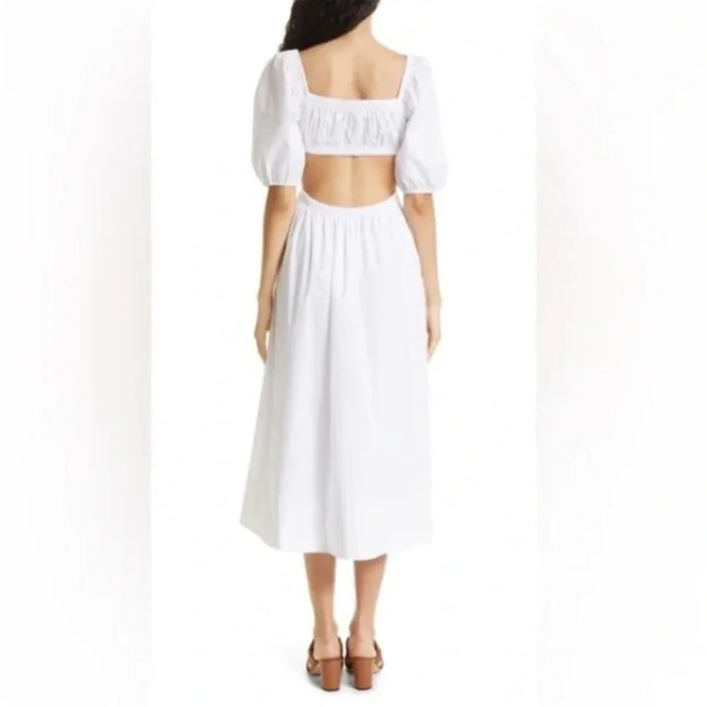NWT Staud Carina Cut Out Puff Sleeves Midi Dress Size XL White Romantic Feminine - Picture 9 of 15